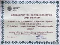 Attestato premiazione classi 3A e 3B concorso La grande guerra dei mestrini